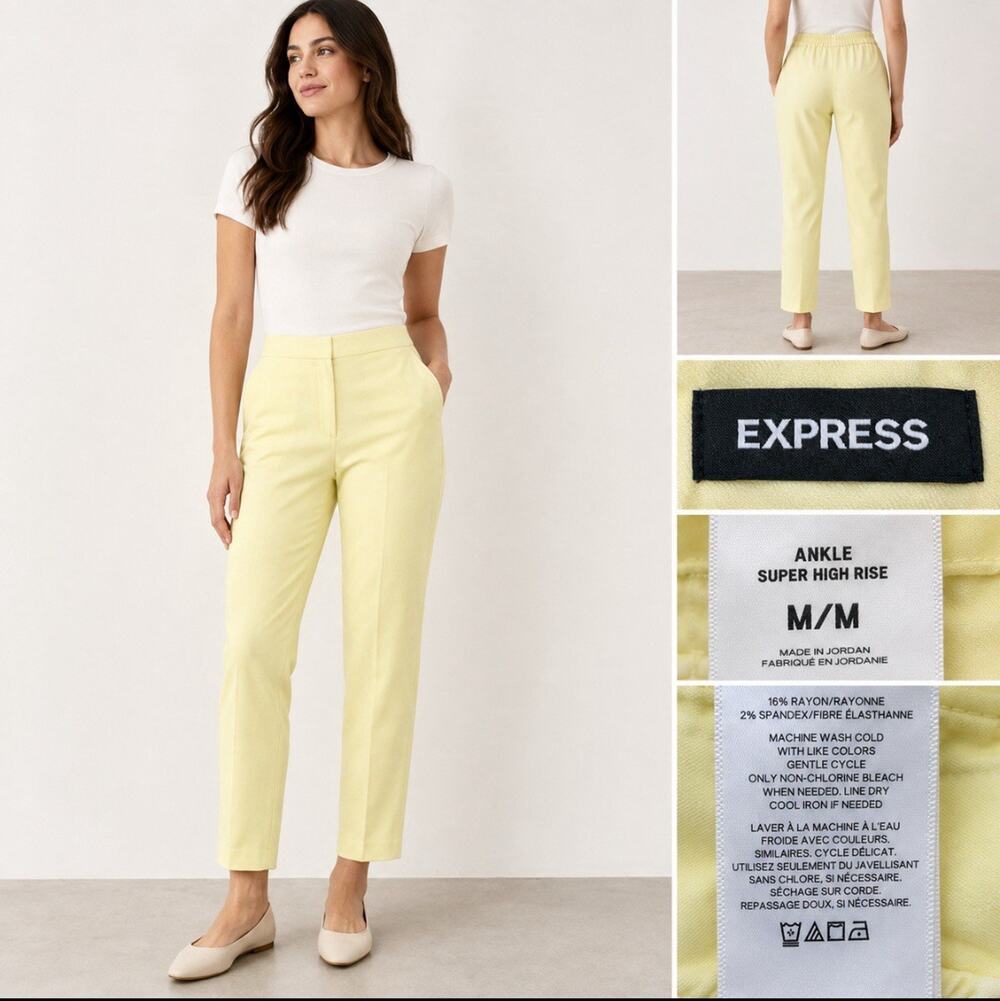 NWT Business Casual Express Women's Super High Rise Ankle Pants Size M Yellow